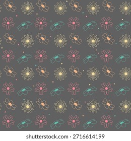 seamless floral pattern with delicate flowers and playful details, designed for decorative surfaces and textile applications