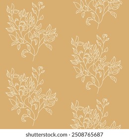 Seamless floral pattern with delicate foliage. Lace tree branch continuous ornament. Vector hand drawn illustration.