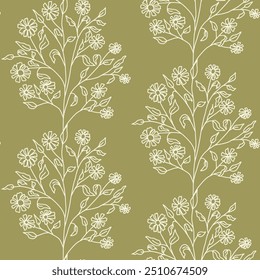 Seamless floral pattern with delicate foliage. Lace flowers continuous ornament. Vector hand drawn illustration.