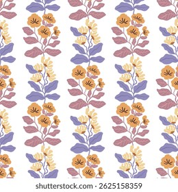Patrón floral sin fisuras con delicadas flores modernas dibujadas a mano. Paleta de colores pastel de Antiguas. Ideal para tela, Fondo de pantalla, papelería y diseño de superficies.