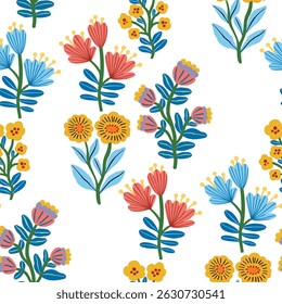 Patrón floral sin fisuras con delicadas flores modernas dibujadas a mano. Paleta de colores pastel de Antiguas. Ideal para tela, Fondo de pantalla, papelería, embalaje y diseño de superficies.