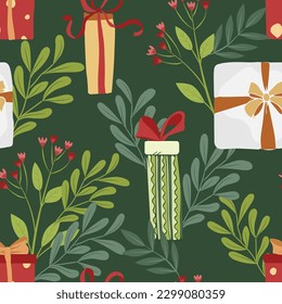 Seamless floral pattern, delicate floral print with botany. Gifts packaging holiday. Romantic botanical design with large painted flowers, leaves, bouquets on a white background. Vector illustration.