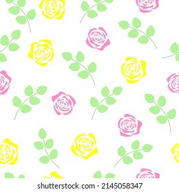 Patrón floral sin foco. Delicadas flores de rosa. Cerdos amarillos y rosas. Hojas verdes en ramas. Adecuado para tela, papel pintado, embalaje, etiqueta, cubierta, decoración interior. eps de diseño vectorial 10
