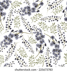 Seamless floral pattern with delphinium, watercolor. Vector illustration.