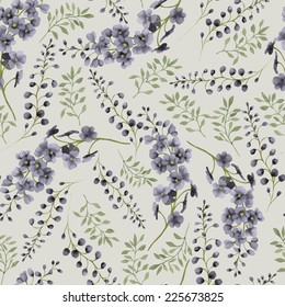 Seamless floral pattern with delphinium, watercolor. Vector illustration.