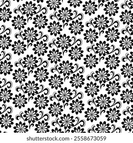 Seamless floral pattern design. Black and white flower wallpaper. Elegant floral seamless background.
