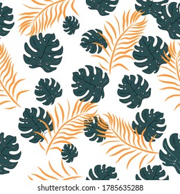 Seamless Floral Pattern Design blue and orange leaves. Great for Fabric, Textile, backgrounds, wallpaper, surface pattern, scrapbook, bullet journal