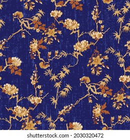 Seamless Floral Pattern Design with Blue Background Vector Artwork