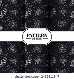Seamless Floral Pattern pattern design on dark navy blue background, vector template