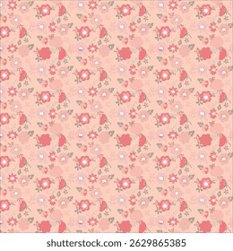 Seamless floral pattern design on light red background
