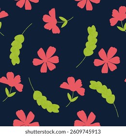 Seamless floral pattern design with pink flowers on dark blue background vector illustration for textile