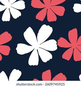 Seamless floral pattern design with pink flowers on dark blue background vector illustration for textile