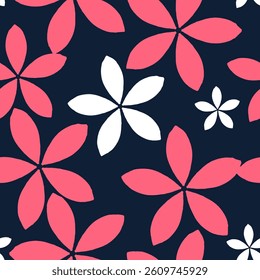 Seamless floral pattern design with pink flowers on dark blue background vector illustration for textile