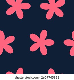 Seamless floral pattern design with pink flowers on dark blue background vector illustration for textile