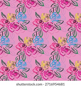 Fondo rosa de diseño de patrón floral sin fisuras 