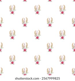 	Seamless floral pattern design with scattered mixed flowers.