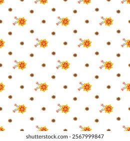 	Seamless floral pattern design with scattered mixed flowers.