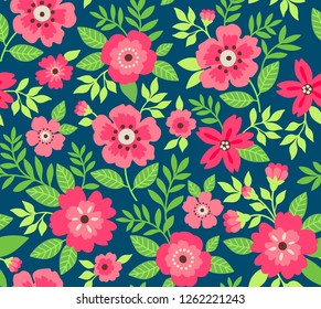 	
Seamless floral pattern for design. Small pink flowers. Dark green background. Modern floral texture.The elegant the template for fashion prints.