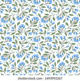 Seamless floral pattern for design. Small light blue flowers. White background. Modern floral texture. The elegant the template for fashion prints.