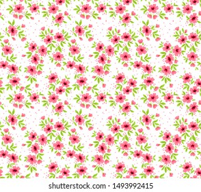 Seamless floral pattern for design. Small pink flowers. White background. Modern floral texture. The elegant the template for fashion prints.
