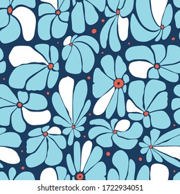 Seamless floral pattern design with stylized large blossoms, retro feeling repeat background perfect for web and print