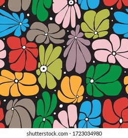 Seamless floral pattern design with stylized large blossoms, retro feeling repeat background perfect for web and print