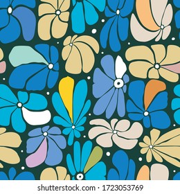 Seamless floral pattern design with stylized large blossoms, retro feeling repeat background perfect for web and print