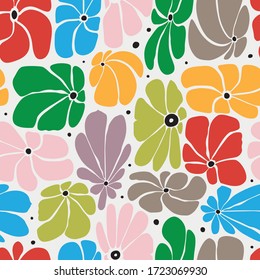 Seamless floral pattern design with stylized large blossoms, retro feeling repeat background perfect for web and print