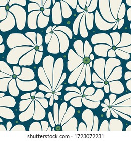 Seamless floral pattern design with stylized large blossoms, retro feeling repeat background perfect for web and print