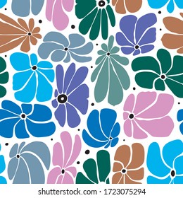 Seamless floral pattern design with stylized large blossoms, retro feeling repeat background perfect for web and print