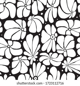 Seamless floral pattern design with stylized large blossoms, retro feeling repeat background perfect for web and print