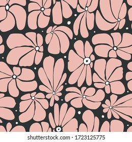 Seamless floral pattern design with stylized large blossoms, retro feeling repeat background perfect for web and print