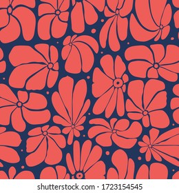 Seamless floral pattern design with stylized large blossoms, retro feeling repeat background perfect for web and print