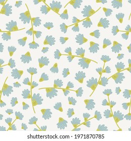 Seamless floral pattern design with sweet vector hand drawn flowers for kids and baby products, fabric, wallpaper, stationery. Meadow floral digital paper