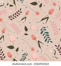 Seamless floral pattern for design. Vector. No artificial intelligence was used to create the illustration.
