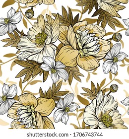 Seamless floral pattern. Design for wallpaper, fabric, wrapping paper, cover and more. Vector illustration.