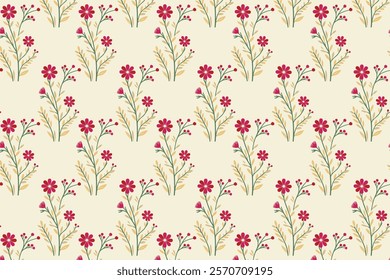 seamless floral pattern with detailed blossoms, lush foliage, and delicate stems ideal for wallpaper, fabric, wrapping paper, and botanical prints