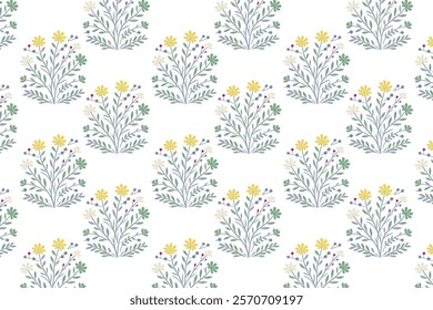 seamless floral pattern with detailed blossoms, flowing stems, and lush foliage ideal for wallpaper, fabric, wrapping paper, and nature-inspired designs