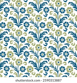 seamless floral pattern with detailed flower stems and botanical textures for elegant textile applications
