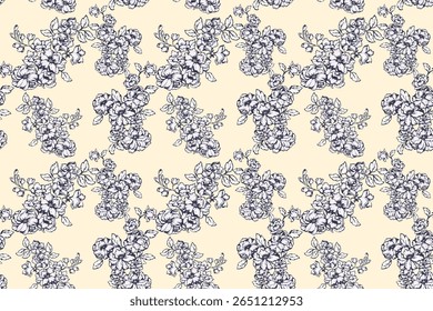 Padrão floral contínuo com grupos de flores detalhados em um fundo claro. Design elegante e sofisticado ideal para projetos de tecido, artigos de papelaria, papéis de parede e moda.