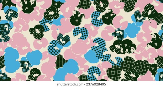 Seamless floral pattern with different abstract flowers. Vector background, design