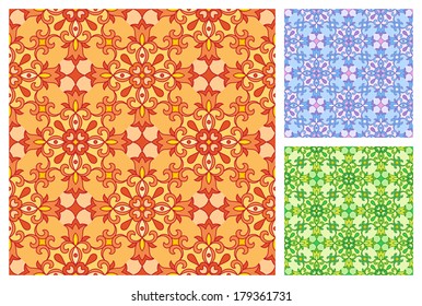 Seamless floral pattern in different color schemes