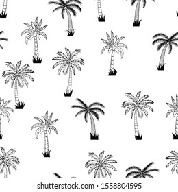 Seamless floral pattern with different palm tree. Print for fabric and web.