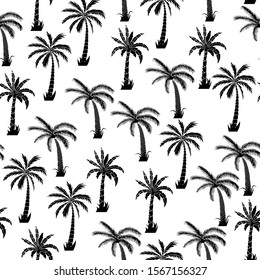 Seamless floral pattern with different palm tree. Print for fabric and web.