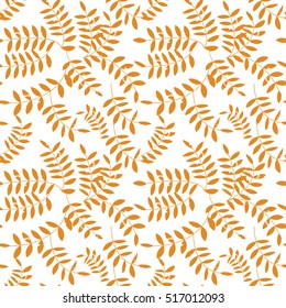 Seamless floral pattern with distressed look twigs or autumn leaves in mustard yellow on white background. Scandinavian style design. EPS 8 stock vector.