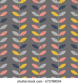 Seamless floral pattern with distressed look twigs and leaves in retro pastel colors   Scandinavian style design. EPS 8 stock vector.
