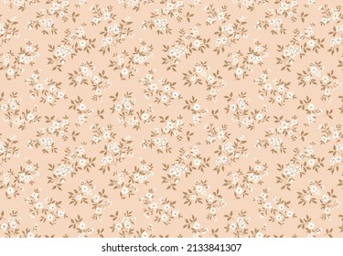 Seamless floral pattern. Ditsy background of small white flowers. Small-scale flowers scattered over a light coral background. Stock vector for printing on surfaces and web design.