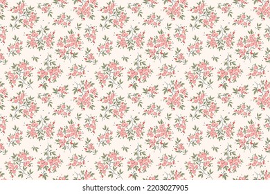 Seamless floral pattern. Ditsy background of small rose pink flowers. Vector pattern. Elegant template for fashion prints. White background. Summer and spring motifs.