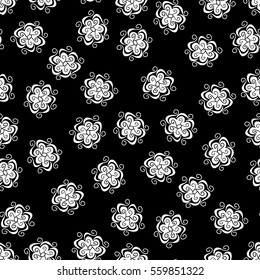 Seamless Floral Pattern. Ditsy Black and White Texture with Silhouettes of Flowers on Contrast Background. Monochrome Design for Textile, Wallpaper, Fabric, Interior