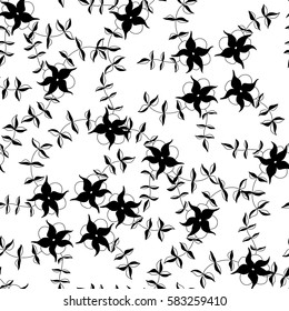 Seamless Floral Pattern. Ditsy Black and White Texture with Silhouettes of Flowers on Contrast Background. Monochrome Design for Textile, Wallpaper, Fabric, Interior